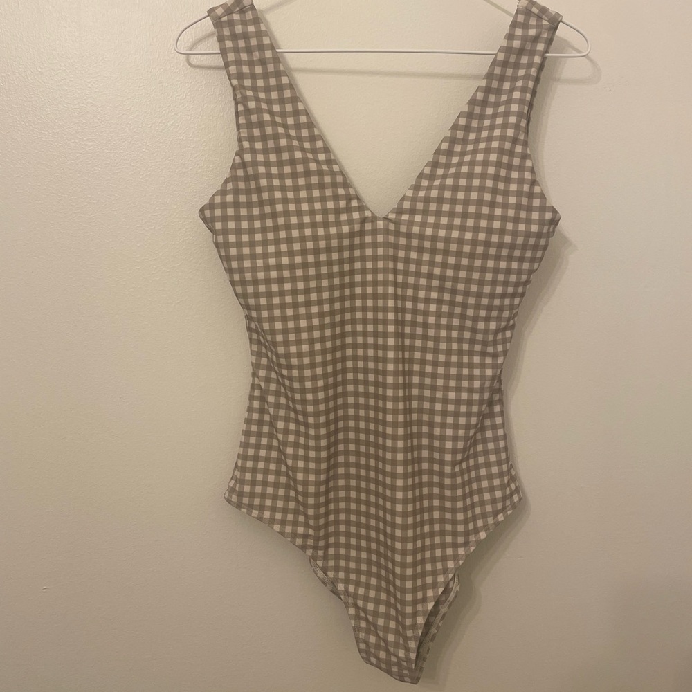 Geode Women's Checkered One Piece Swimsuit - Tan